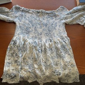 White and blue floral off the shoulder top